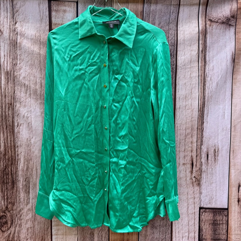 Karen‎ Millen Satin Button Front Blouse Green Relaxed Chic Workwear US 10 NWT